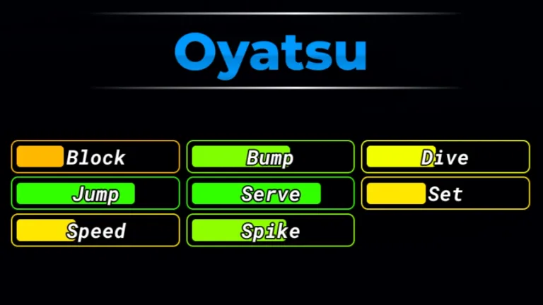 Tarjeta de estadísticas de Oyatsu en el juego